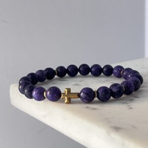 Bransoletka Ametyst z krzyżem