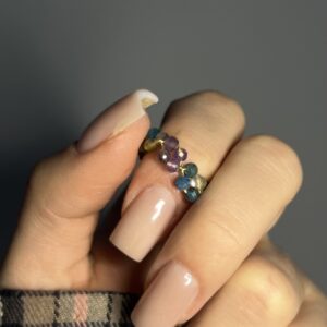Pierścionek na druciku Apatyt i Ametyst