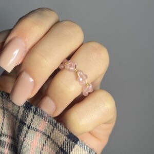 Pierścionek na druciku kwarc różowy