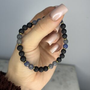 Bransoletka męska z niebieskiego awenturynu i lawy wulkanicznej