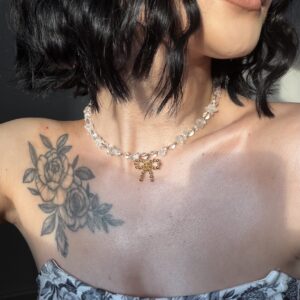 Naszyjnik z kryształem górskim z kokardką 🎀