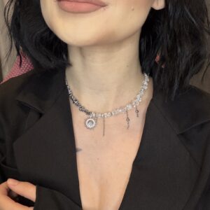 Naszyjnik hematyt i kryształ górski Stella