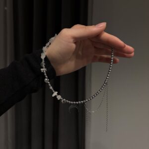 Naszyjnik Lunara z kryształu górskiego i hematytu 🤍